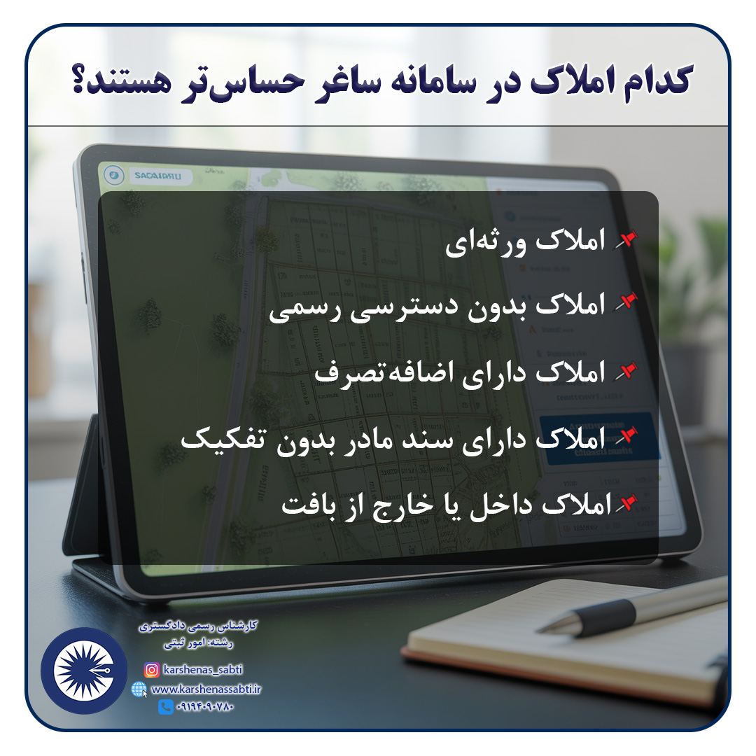 سامانه ساغر (سامانه ساماندهی اسناد غیر رسمی)؛ راهنمای کاربردی ثبت ادعا و آمادهسازی ملک با نظر کارشناس رسمی دادگستری 4 املاک حساس سامانه ساغر